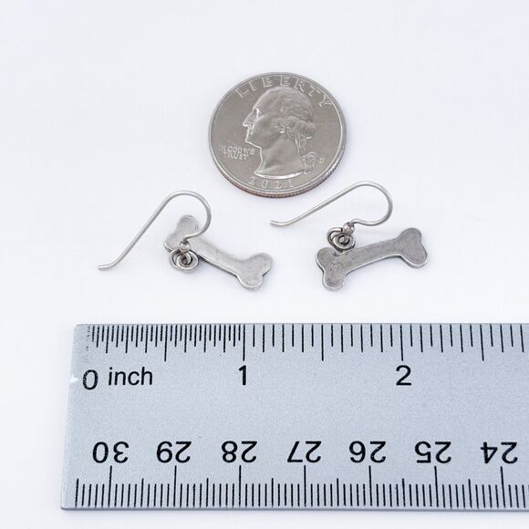 Vintage Sterling Silver 925 Dog Bone Dangle Earrings - Picture 6 of 6